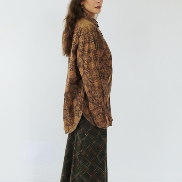 POLO RALPH LAUREN Mocha Paisley Shirt- Button Front Oversized Loose Baggy xl - Picture 4 of 4